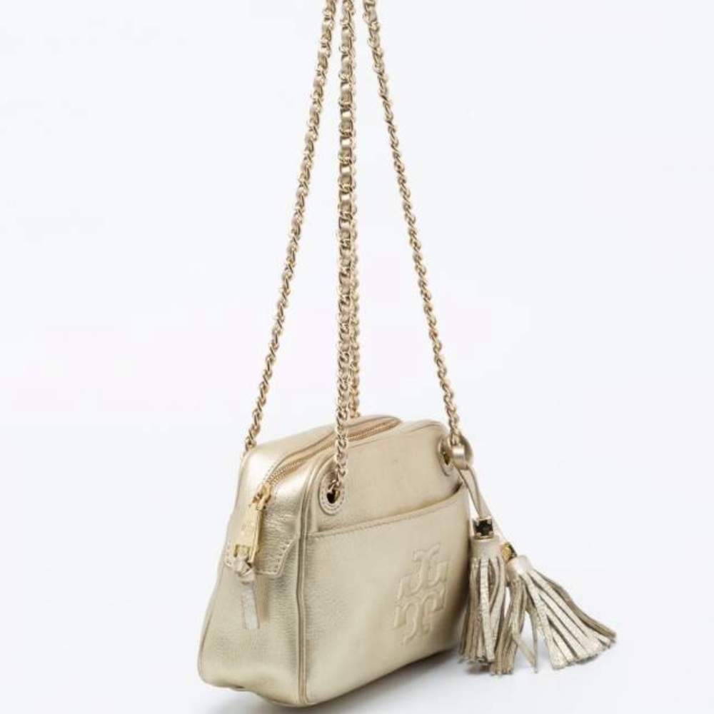 Tory Burch Thea Metallic Gold Designer Crossbody Bag